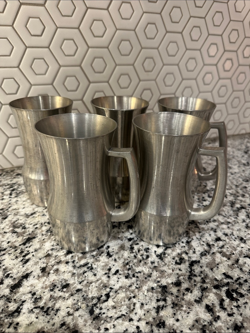 Towle Pewter Mugs in Brushed Silver Finish - Set of 5